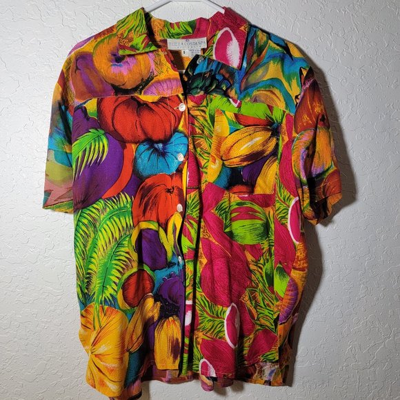 Vintage Tops Vintage Novelty Button Up Shirt Adult Small Multicolor